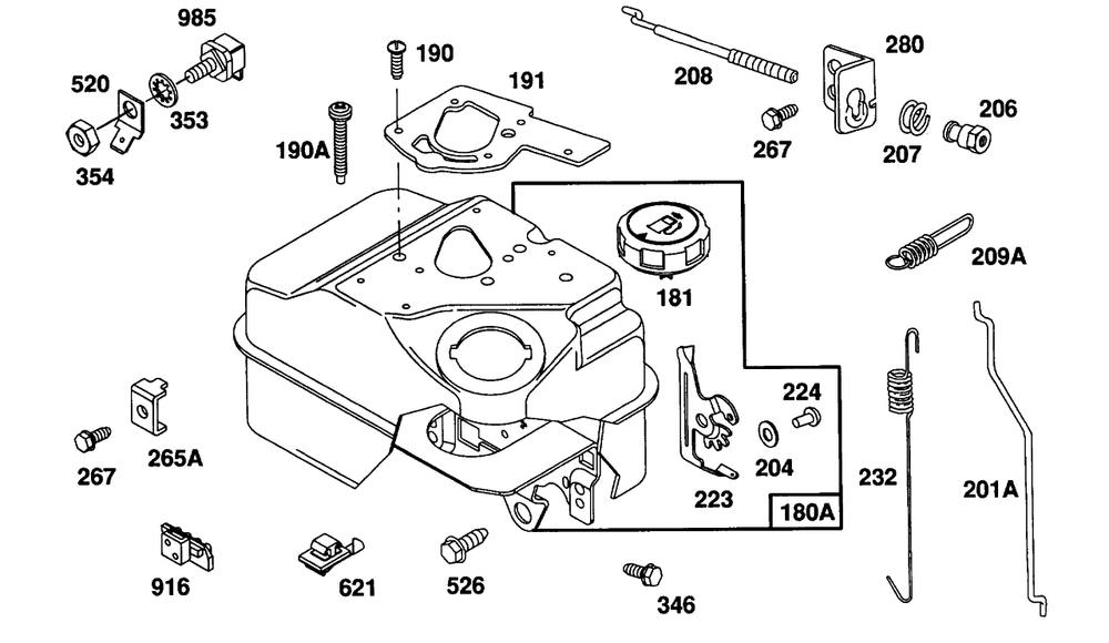 Fuel Tank (2) Quart (Mech.) Diagram and Parts List for 82232-0386-01  Briggs and Stratton Engine